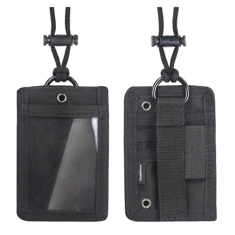 simpletome ID Card Holder Tactical Durable 1000D Nylon Badge Holder Lanyard RFID Blocking Card Holder with Adjustable Soft Neck Strap (Black) - Image 1